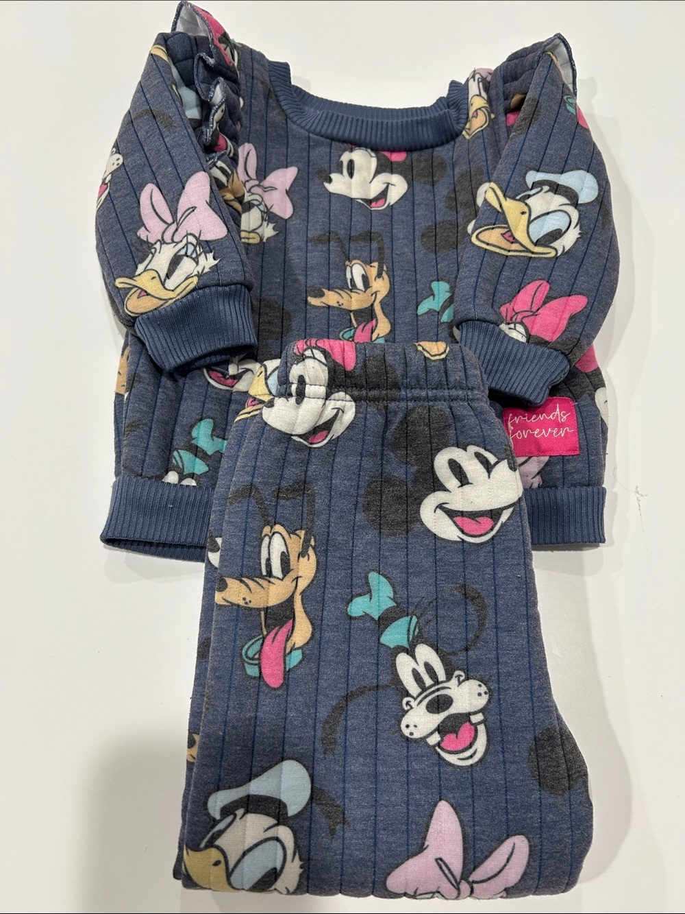 Disney Navy Ribbed Kids Matching Set with Pastel Character Prints